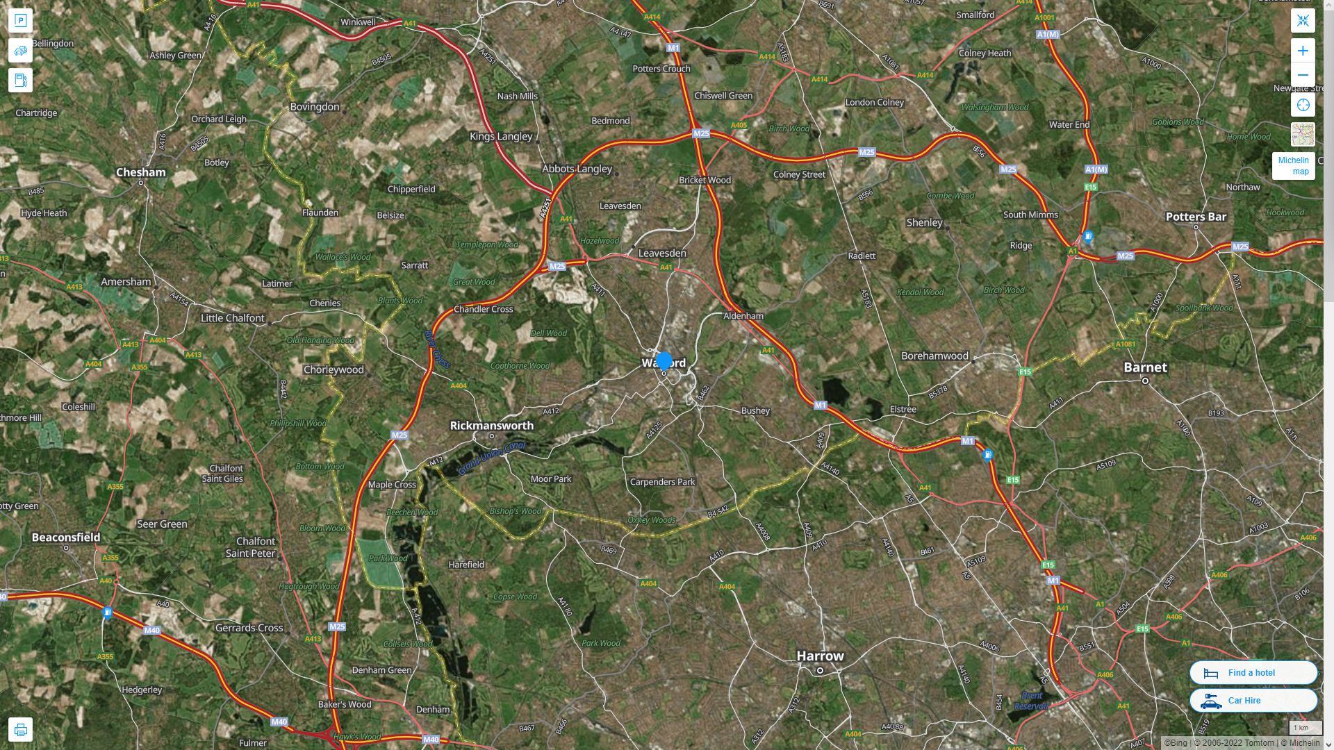 Watford Royaume Uni Autoroute et carte routiere avec vue satellite